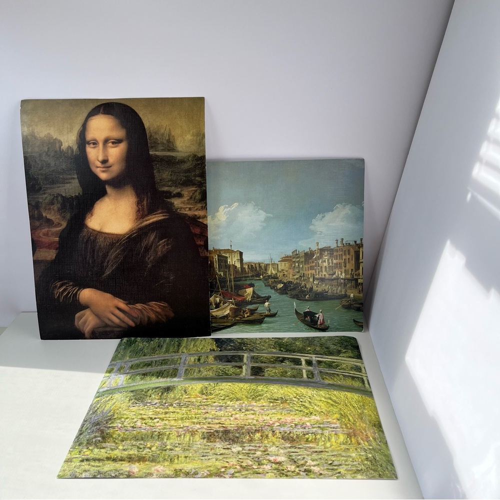 Classic Art Canvas Set - Mona Lisa, Venice, and Water Lilies Monet Decor